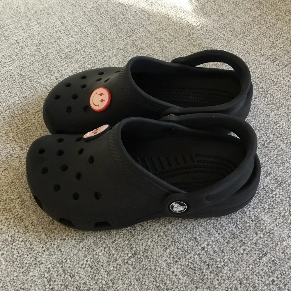CROCS Kids Black Clog Sandals with Decorative Charms